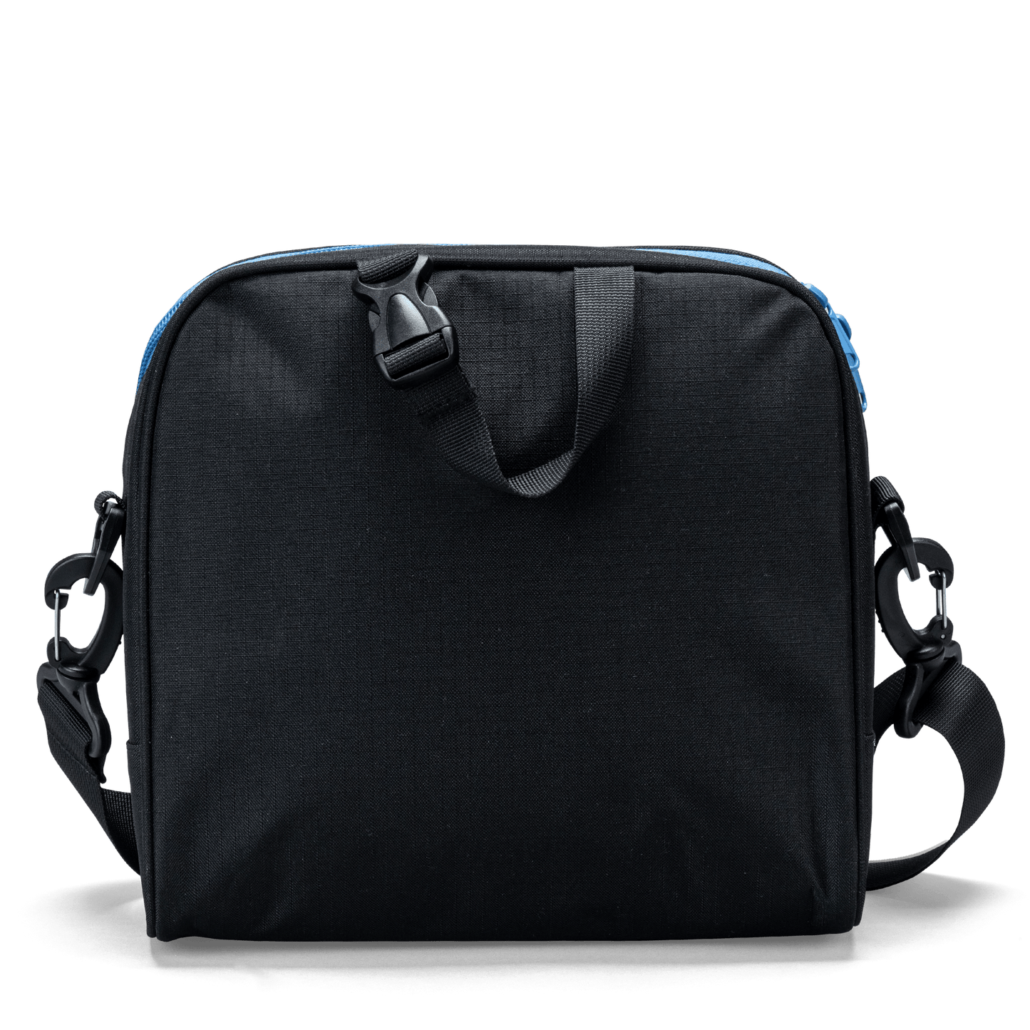 The carry handle on a black Totem lunch bag with detachable shoulder-strap clips.