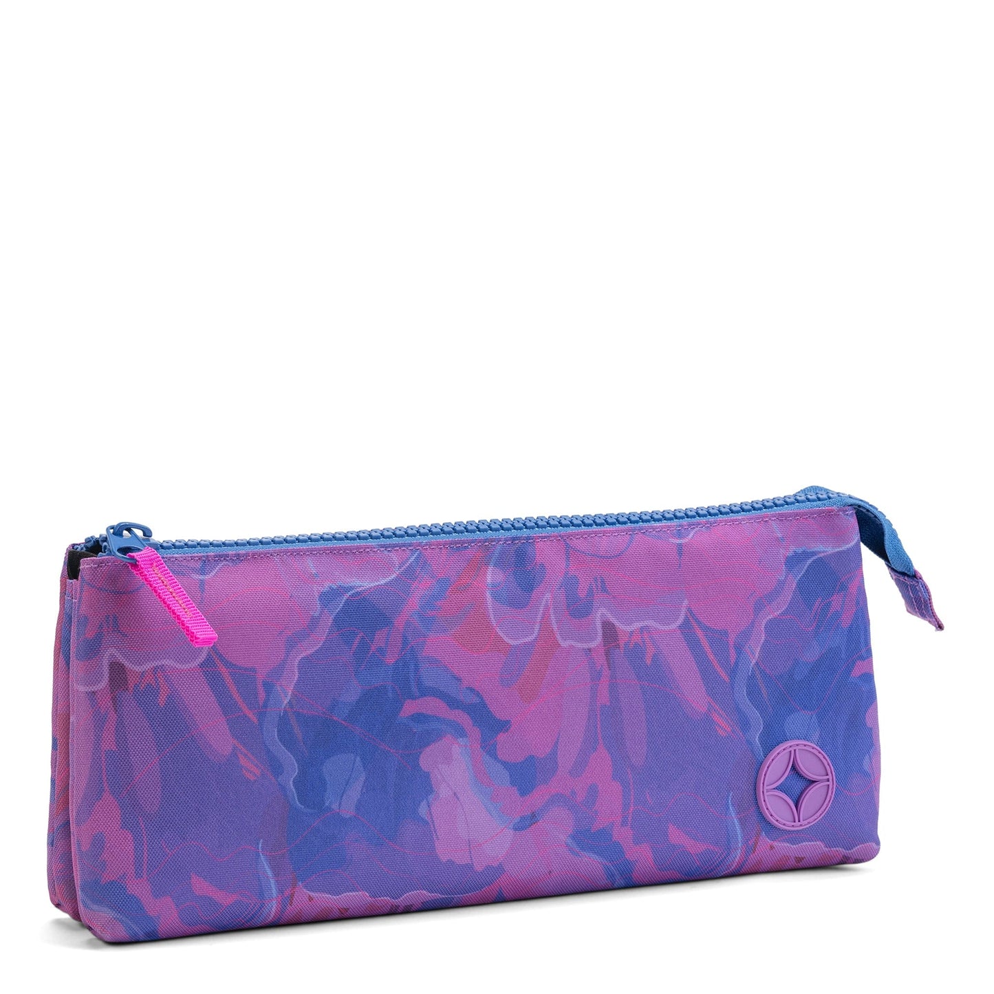 A Savvy blue-purple pencil case with a zip closure in matching print.