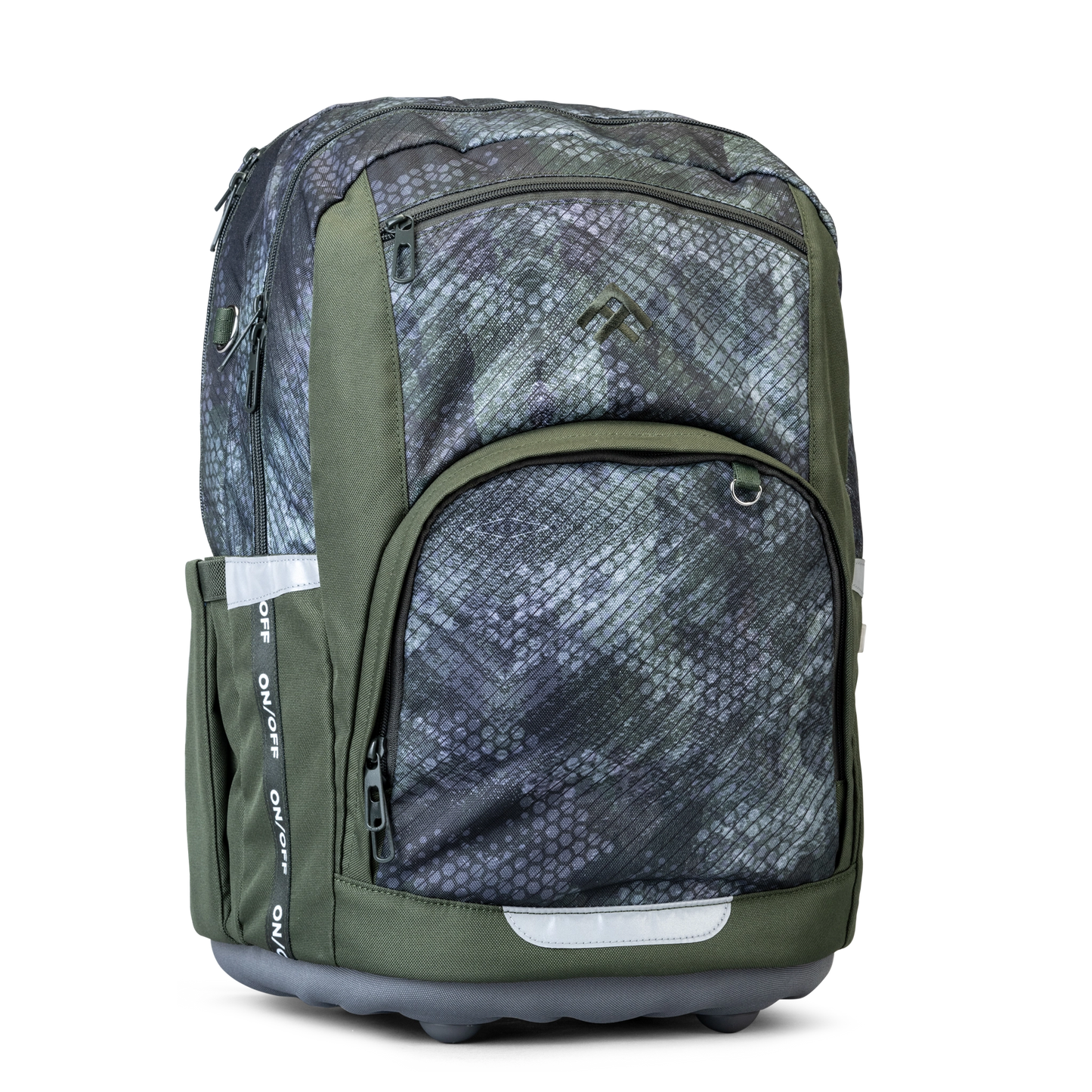 Totem's "Style Jordan" backpack, which is a green bag with a textured pattern print. 