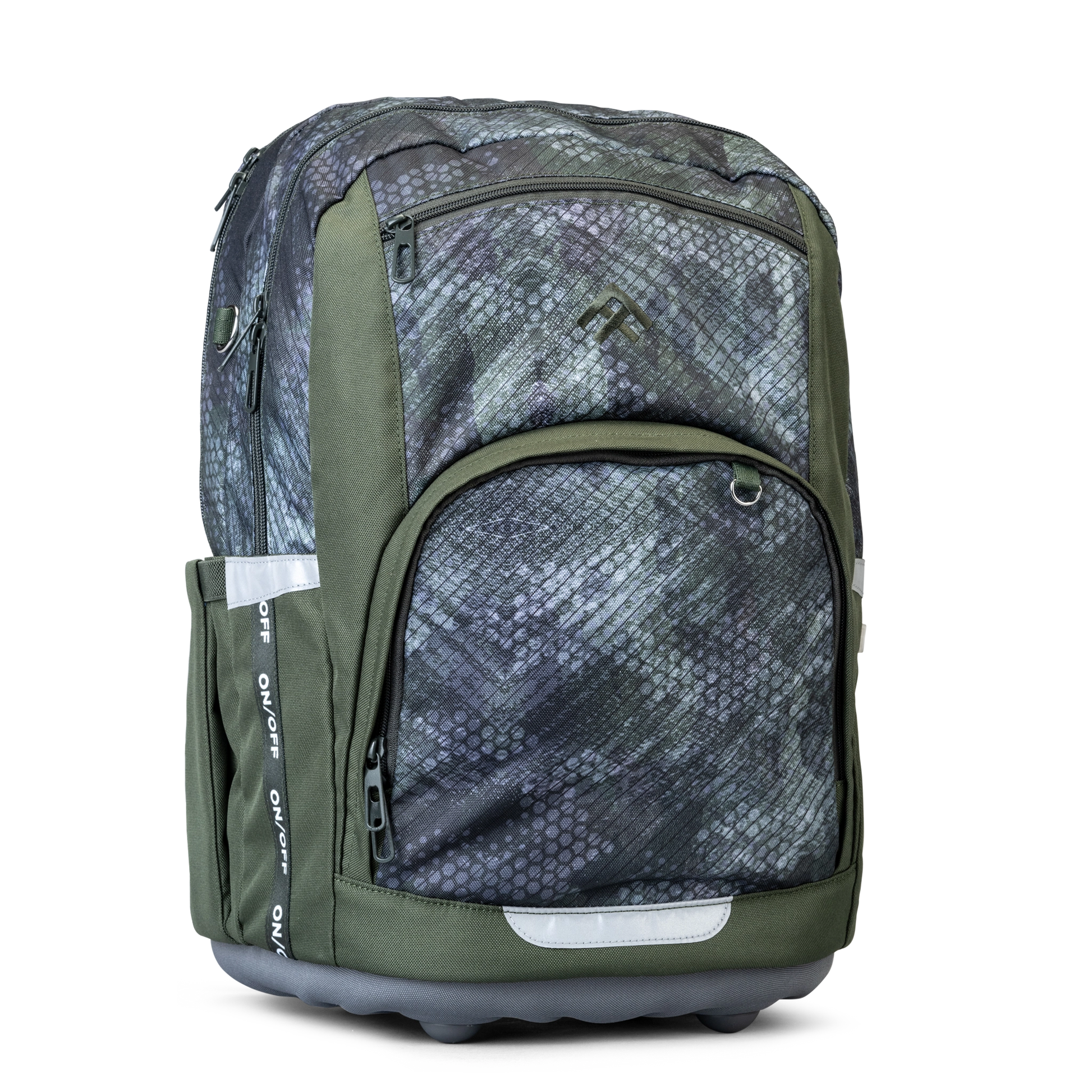 Totem's "Style Jordan" backpack, which is a green bag with a textured pattern print. 