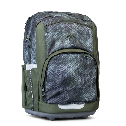 Totem's "Style Jordan" backpack, which is a green bag with a textured pattern print. 