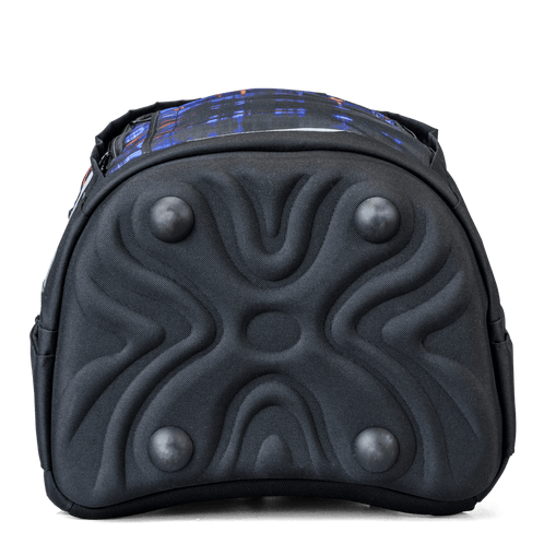 A black Totem school bag base with moulded wave-pattern padding and four protective feet for stability.