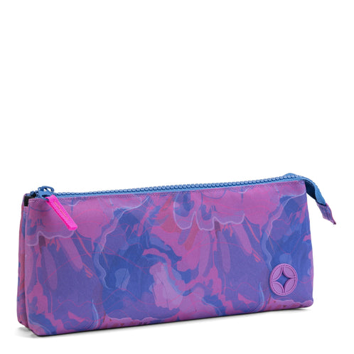 A Savvy blue-purple pencil case with a zip closure in matching print.